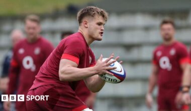 Guy Pepper runs with the ball during England training