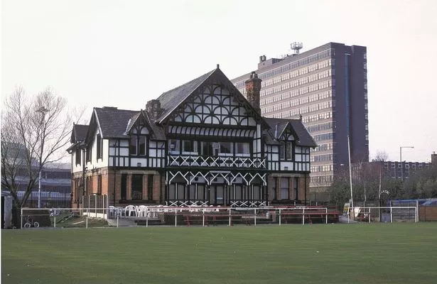 Old Trafford Bowling Club pavilion which dates from 1877 and green.