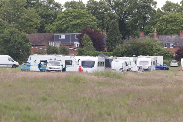 Traveller caravans on Billesley Common today (June 6)