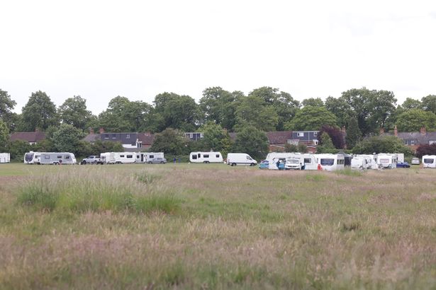 Traveller caravans on Billesley Common today (June 6)