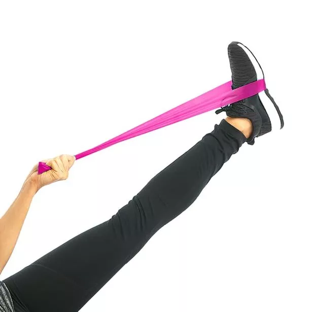 Someone using a pink resistance band 