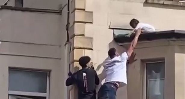A girl was rescued after falling out of a window in Easton.
