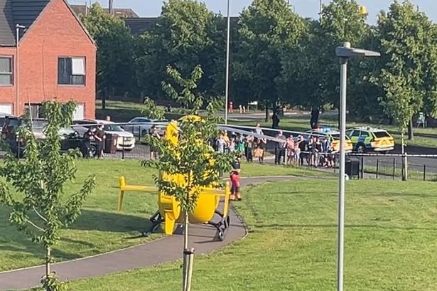 An air ambulance landed nearby