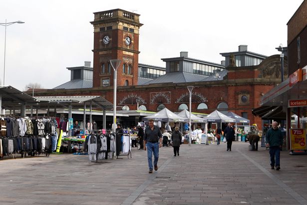 Ashton Under Lyne outdoor market before it was bulldozed