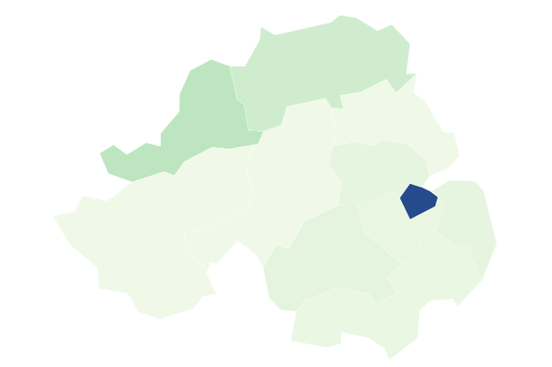 The map shows the number of individuals in each council area receiving asylum support