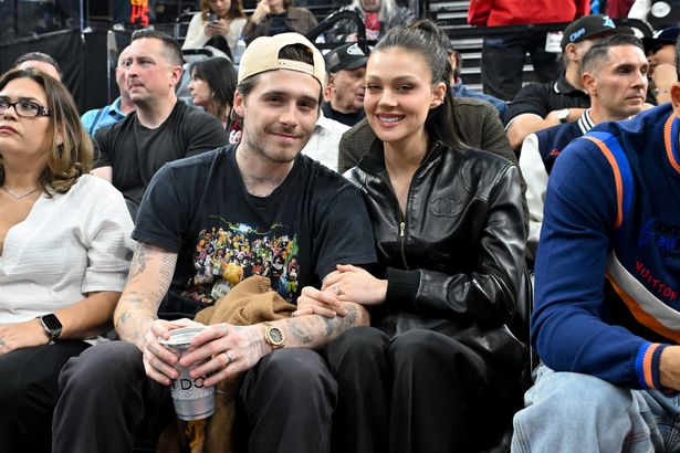 Brooklyn Beckham (L) and Nicola Peltz attend a basketball game between the Los Angeles Clippers and the Denver Nuggets at Intuit Dome on April 24, 2025 in Inglewood, California.