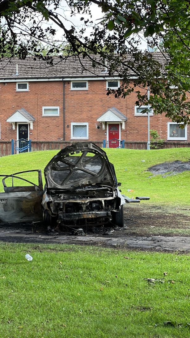 A car was burned on a field close to Lower Broughton Road 