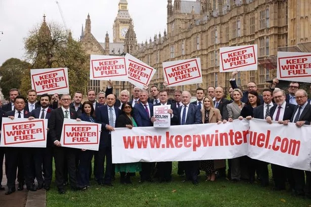Conservative MPs present a petition calling for the Government to stop the planned cuts to the Winter Fuel Payment on October 29, 2024 in London, England. 