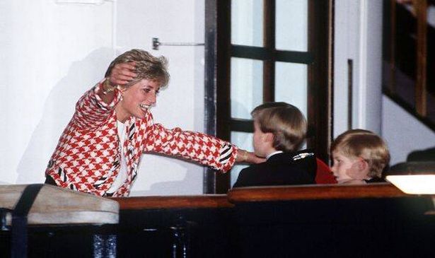 Diana hugging William and Harry