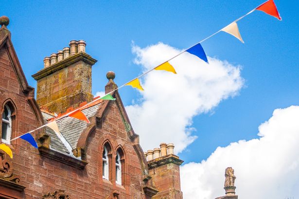 The façade of houses in Dumfries, Scotland.