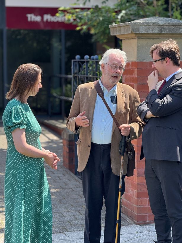 Elsie Blundell, Brian Davies (chair of Heywood Town Board) and growth minister Alex Norris