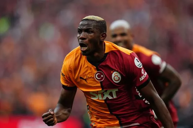 Victor Osimhen celebrates scoring for Galatasaray