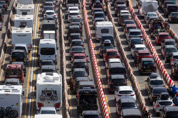 Queues of travellers at French border control before boarding ferries from the Port of Dover Ltd.