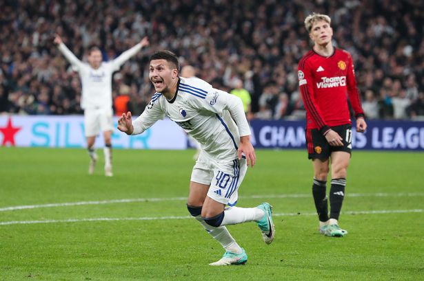 Roony Bardghji of FC Copenhagen celebrates after scoring his side's fourth goal during the UEFA Champions League match between F.C. Copenhagen and Manchester United 