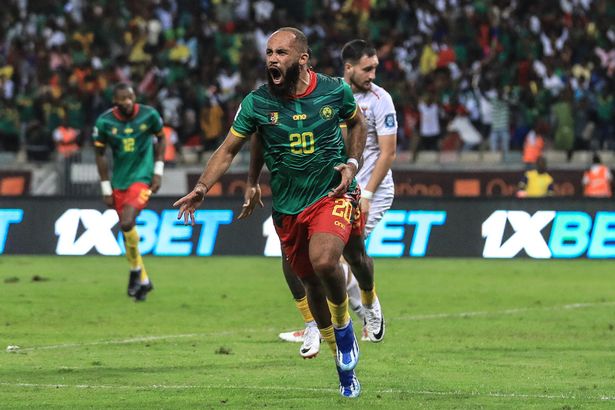 Bryan Mbeumo celebrates scoring for Cameroon in World Cup qualifying