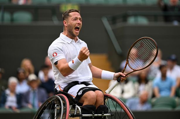 Alfie Hewett of Great Britain celebrates against Martin de la Puente in the 2024 final