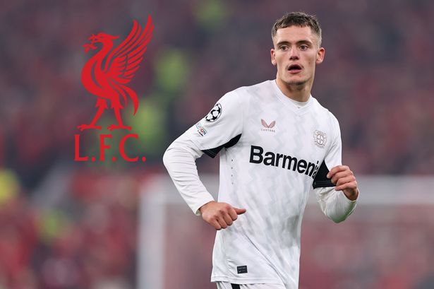 Florian Wirtz of Bayer Leverkusen during the UEFA Champions League 2024/25 League Phase MD4 match between Liverpool FC and Bayer 04 Leverkusen at Anfield