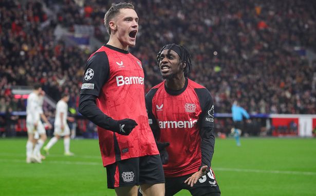 Florian Wirtz with soon-to-be Liverpool team-mate Jeremie Frimpong