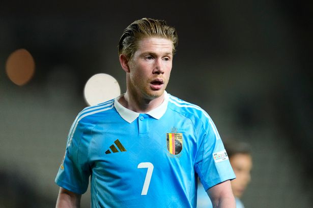 Kevin De Bruyne attacking midfield of Belgium and Manchester City during the UEFA Nations League 2024/25 League A/B Play-offs first leg match between Ukraine and Belgium at Estadio Enrique Roca on March 20, 2025 in Murcia, Spain. (Photo by Jose Breton/Pics Action/NurPhoto via Getty Images)
