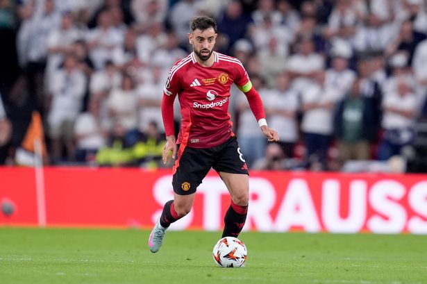 Bruno Fernandes in action for Manchester United in the Europa League final.