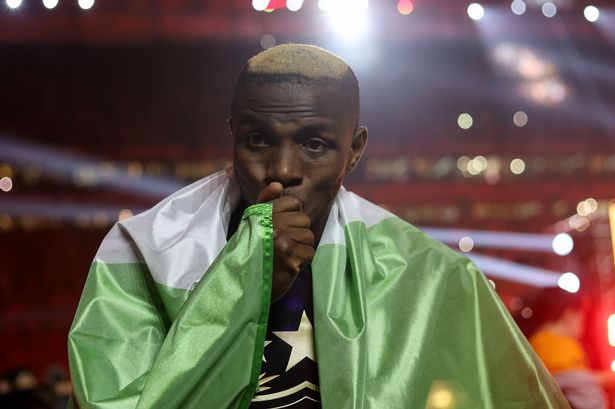 Victor Osimhen of Galatasaray celebrates victory during the Turkish Super League match