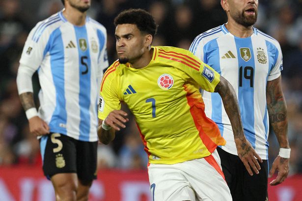 Luis Diaz celebrates after scoring for Colombia during the FIFA World Cup South American qualifier in Argentina on June 10 2025