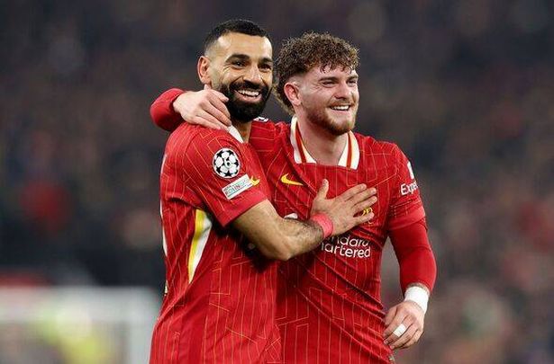 Harvey Elliott and Mohamed Salah