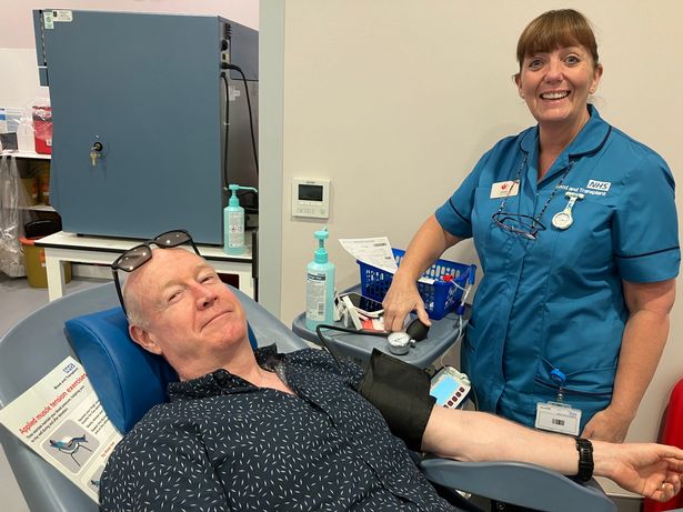 Donor Chris Jones with nurse Donna Scott