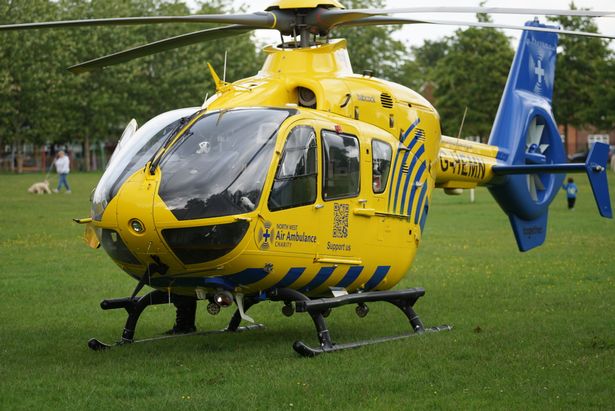 An air ambulance landed following the incident