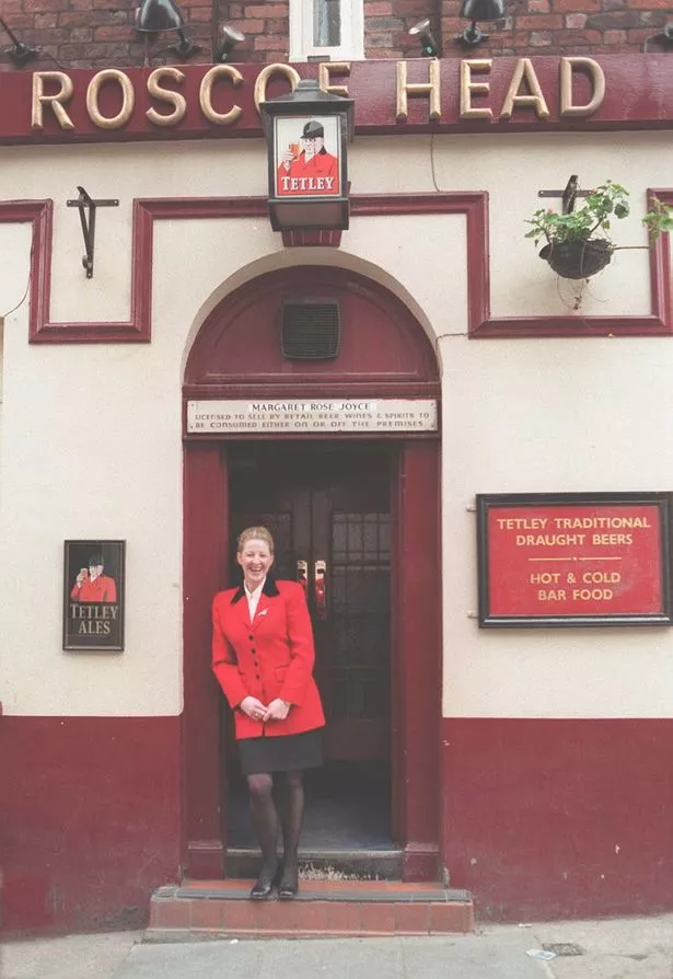 Carol Ross, the new manageress at the Roscoe Head pub in Liverpool city centre, late 1990s
