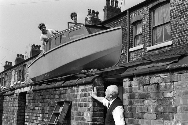 A boat on the roof of one Salford family's home made by dad, John Worthington. Photo 1968