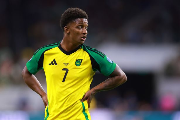 Demarai Gray in action for Jamaica