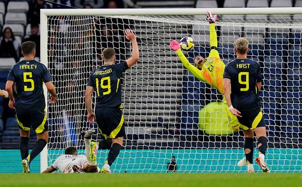 Iceland's Victor Palsson scores vs Scotland