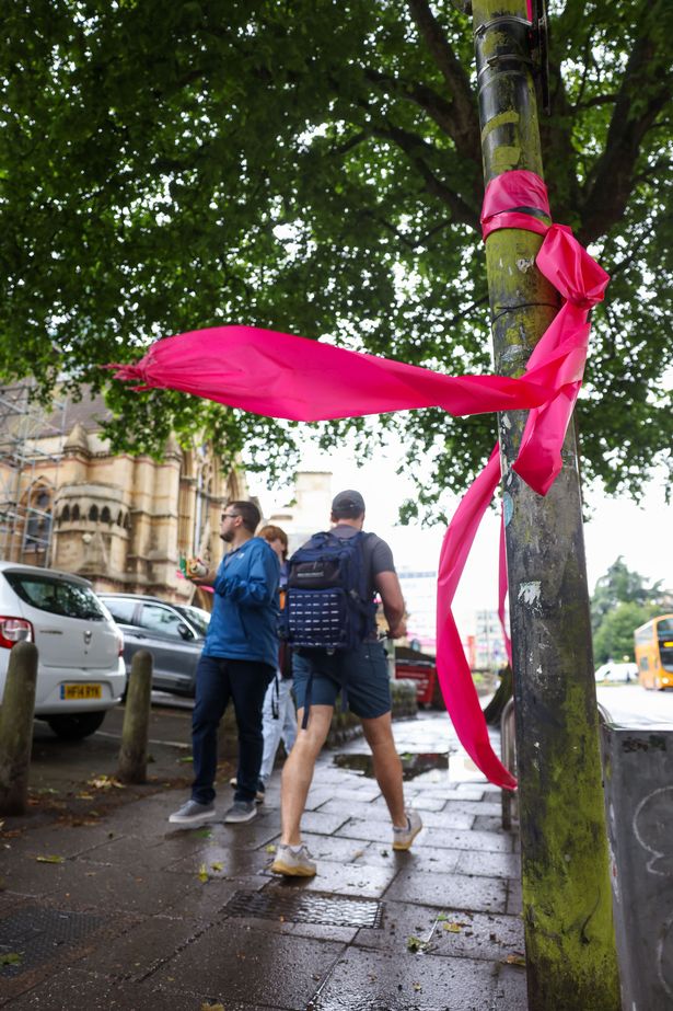 The pink ribbon made a great contrast to a rainy Thursday afternoon 