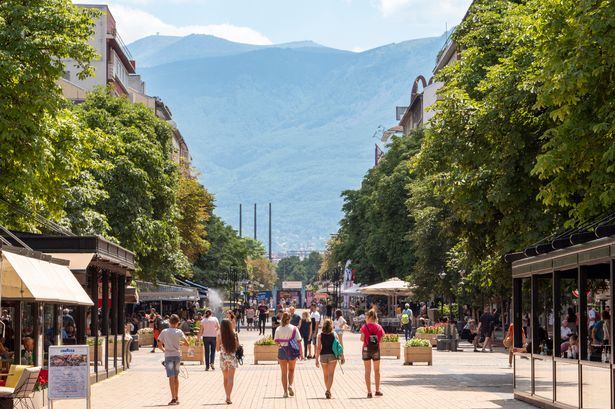 Vitosha Boulevard with Vitosha mountain in the background, Sofia, Bulgaria