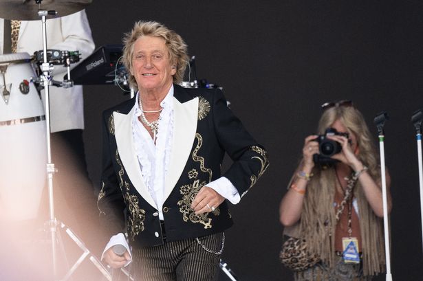 Rod Stewart as he performs on The Pyramid Stag