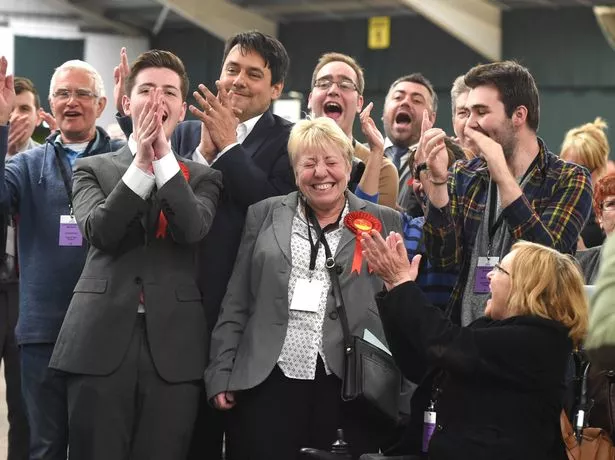 Carol Sung (C) when she won the Tuebrook and Stoneycroft ward in 2015