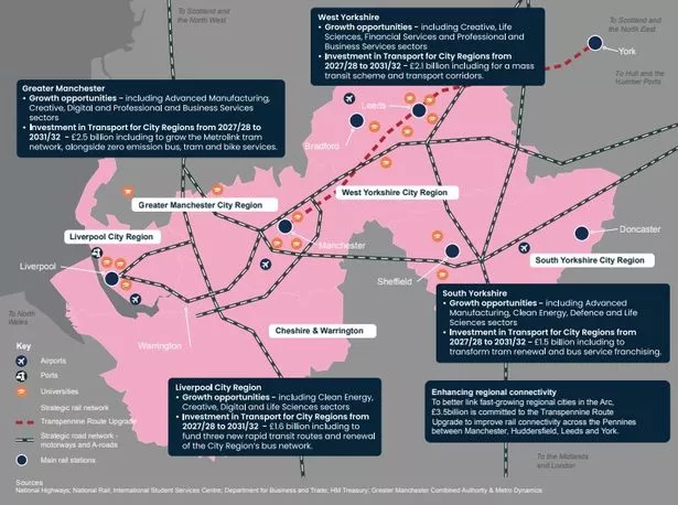 Map in the government's 10-year infrastructure strategy which doesn't feature Northern Powerhouse Rail