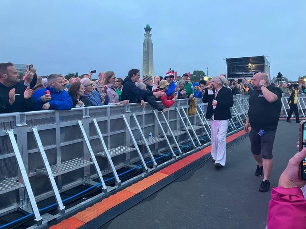 James frontman Tim Booth goes walkabout moments after injuring his ankle in a fall at Plymouth Summer Sessions on the Hoe, June 12, 2025