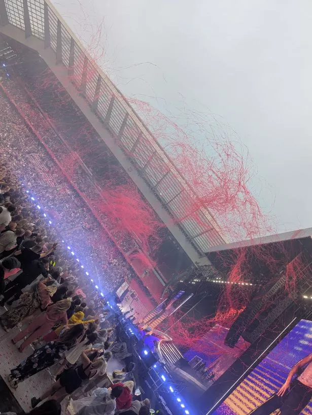 Red confetti was fired out during the song