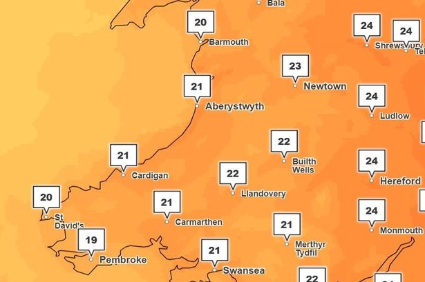 A weather map showing highs of 20°C