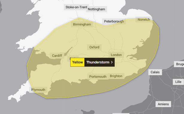 The thunder alert area for England and Wales, including the West Midlands