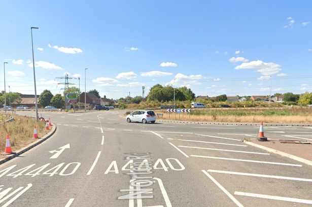 Google Maps street view of the roundabout between Norton Road and St Peter's Drive, where it meets the A4440 Broomhall Way