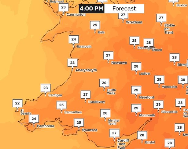 Temperatures at 4pm on Thursday