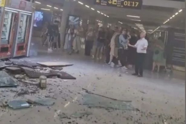 Debris on the floor of Palma Airport in Majorca