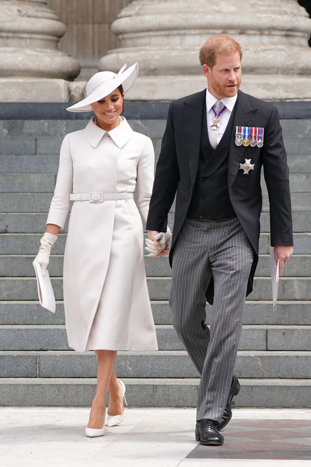 The Duke and Duchess of Sussex leave the National Service of Thanksgiving at St Paul's Cathedral, London