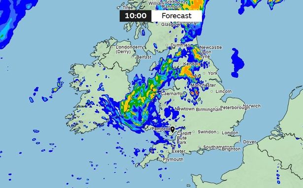 The Met Office weather map for Wales at 10am on Saturday