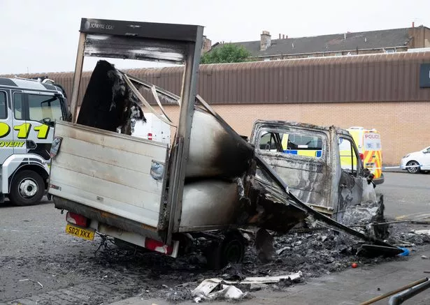 Only a burnt out shell remains of this vehicle