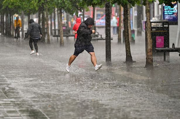 embers of the public make their way through the rain on Sauchiehall Street on August 09, 2021 in Glasgow, Scotland
