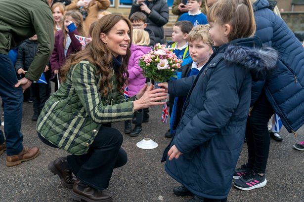 The Princess of Wales, known as the Duchess of Rothesay when in Scotland, meets pupils from Burghead Primary School taking part in Outfit Moray, an award-winning charity delivering life-changing outdoor learning and adventure activity programmes to young people in Moray, Scotland. Picture date: Thursday November 2, 2023. PA Photo. See PA story ROYAL William. Photo credit should read: Jane Barlow/PA Wire